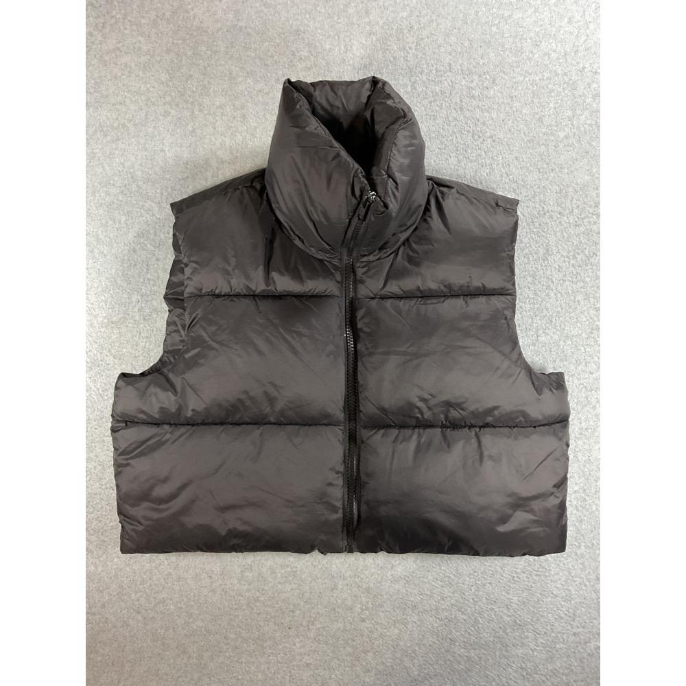 Fuinloth Womens Black Cropped Puffer Vest High Neck Quilted Zip Up Size L 1552